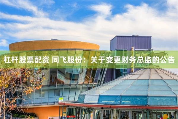 杠杆股票配资 同飞股份：关于变更财务总监的公告